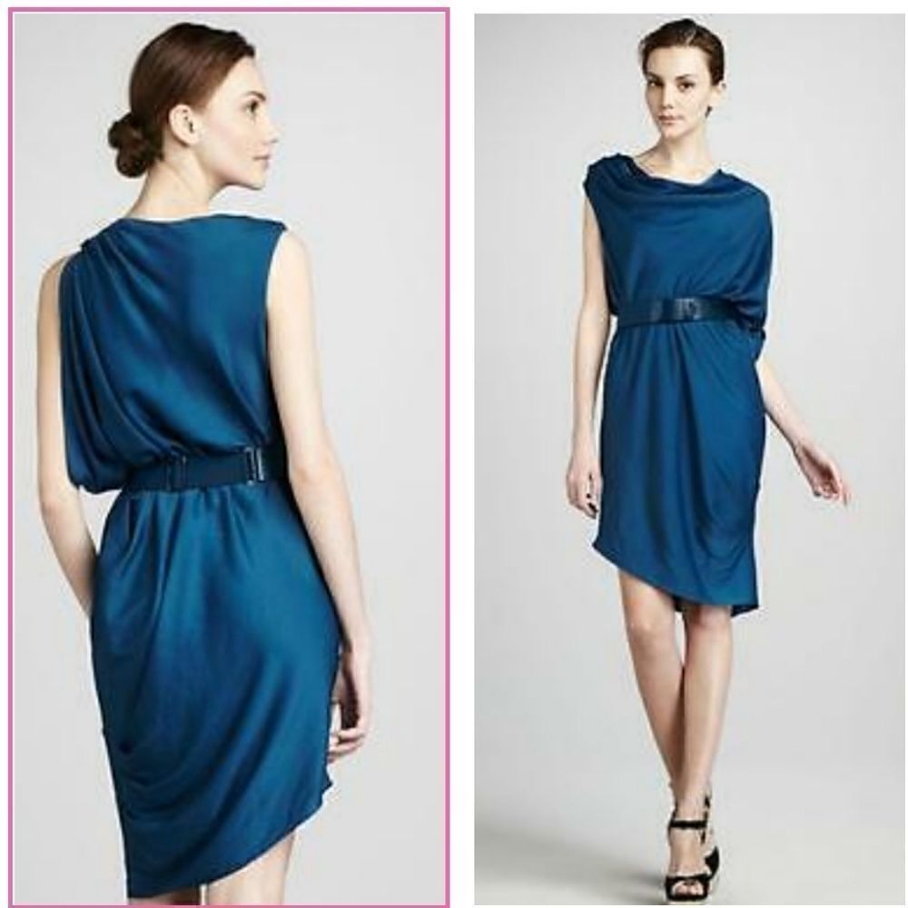 HALSTON HERITAGE Heritage Ocean Draped One-Sleeve Dress SMALL NWT